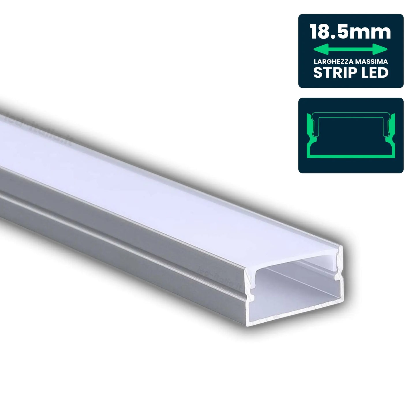 Led Strip Mounting Kit With Diffuser Aluminum 2000*20*10mm Silver Body