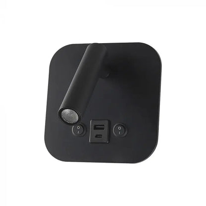 8W LED BEDSIDE LIGHT ALUMINUM+PC WITH CREE CHIP 3000K BLACK BODY IP20, USB/TYPE C CHARGING