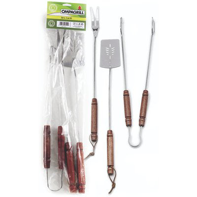 POSATE BARBECUE SET 03550 OMPAGRILL - INOX/LEGNO CF=PZ 3 CM 55