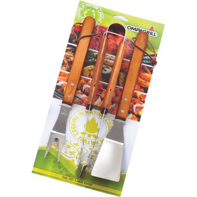 POSATE BARBECUE SET 03430 OMPAGRILL - INOX/LEGNO CF=PZ 3 CM 40