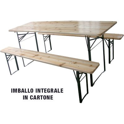 SET TAVOLO + PANCHE BIRRERIA 2 GAMBE DOMUS - LEGNO/ACCIAIO CM 120X60 H.CM 76 CF=PZ 3