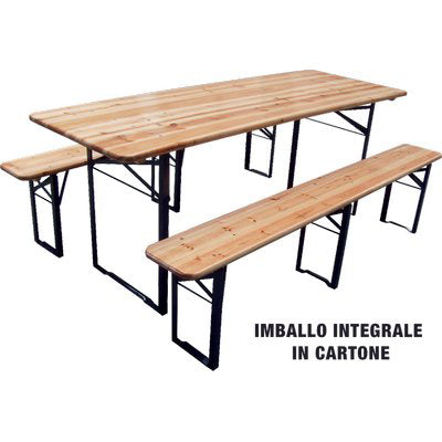 SET TAVOLO + PANCHE BIRRERIA 3 GAMBE DOMUS - LEGNO/ACCIAIO CM 220X70 H.CM 76 CF=PZ 3