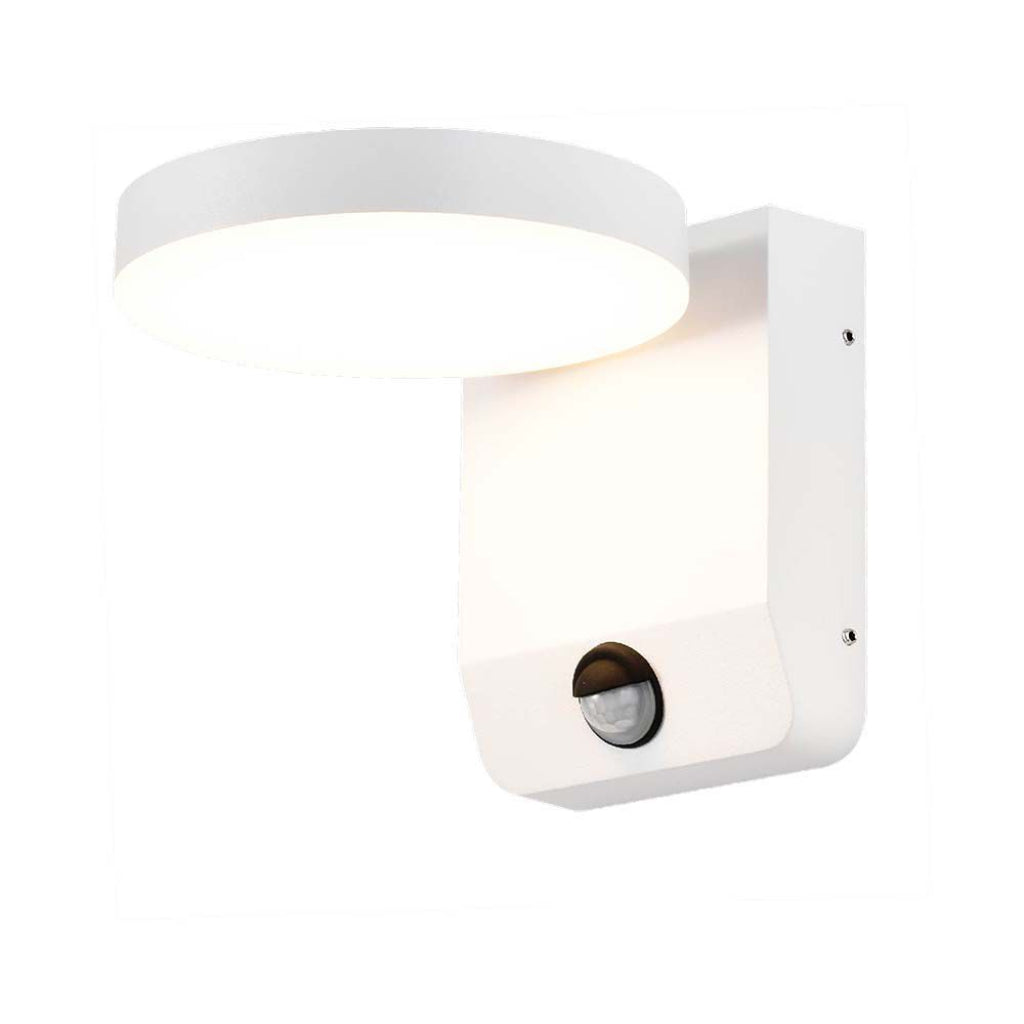 17W LED Wall Light with Sensor 3000K White Body Round IP65