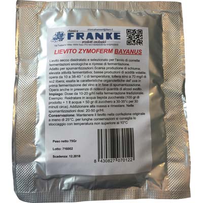 LIEVITO ENOLOGICO ZYMOFERM BAYANUS FRANKE - GR 75