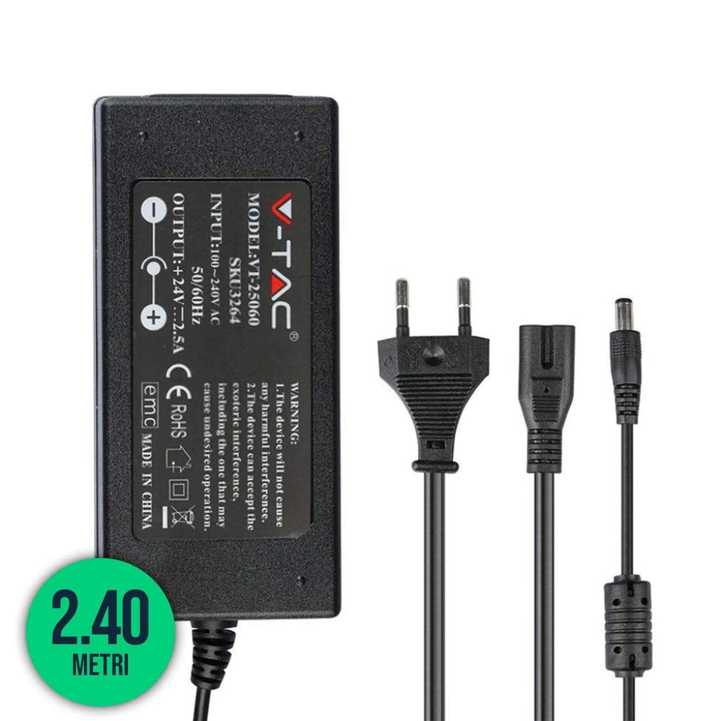 Plastic Power Supply 78W 24V 3.65A Plug and Play with 2.1 Jack Black Color 2.4m Cable IP44