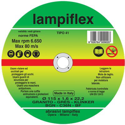 DISCO ABRASIVO TAGLIO GRANITO LAMPIFLEX - MM 115X22,2 H.MM 1,6