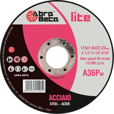 DISCO ABRASIVO TAGLIO FERRO ABRABETA - MM 115X22,2 H.MM 1,6