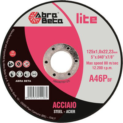 DISCO ABRASIVO TAGLIO FERRO ABRABETA - MM 125X22,2 H.MM 1,0