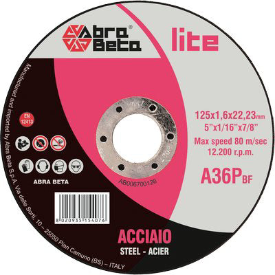 DISCO ABRASIVO TAGLIO FERRO ABRABETA - MM 125X22,2 H.MM 1,6
