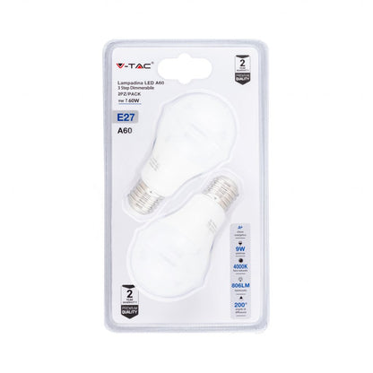 LED Bulb - 9W E27 A60 Thermoplastic 3Step Dimming 4000K (Blister 2 Pezzi)