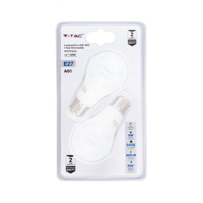 LED Bulb - 9W E27 A60 Thermoplastic 3Step Dimming 6400K (Blister 2 Pezzi)