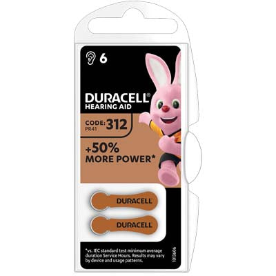PILA APPARECCHIO ACUSTICO EASY TAB 312 DURACELL - MARRONE CF=PZ 6