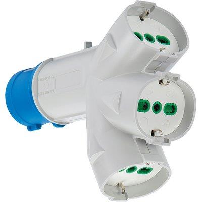 ADATTATORE TRIPLO SPINA BLU-16A+3 SCHUKO FME - 2P+T 16A IP44