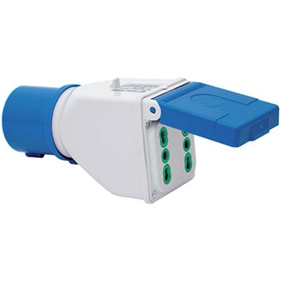 ADATTATORE SPINA BLU-16A BIPASSO DOPPIA FME - 2P+T 16A IP44
