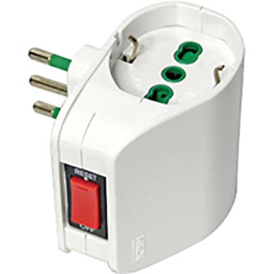 ADATTATORE DOPPIO 10A-SCHUKO FME - BIANCO 2P+T + INTERRUTTORE TERMICO