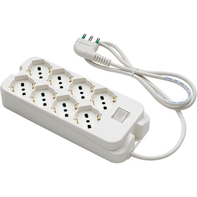 MULTIPRESA BIPASSO SCHUKO + INT.LUM RETAIL FME - BIANCO POSTI 8 2P+T 16A N°XMMQ 3X1,0 MT 1,5