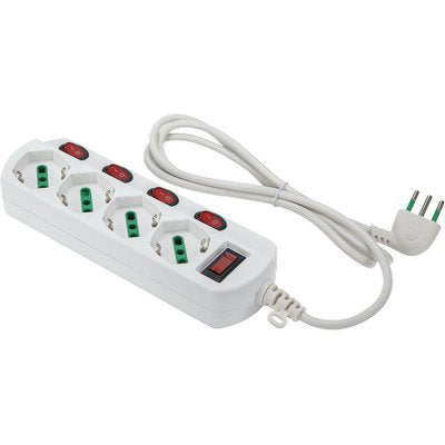 MULTIPRESA BIPASSO SCH +4 INT.LUM RETAIL FME - BIANCO POSTI 4 2P+T 16A N°XMMQ 3X0,75 MT 1,5