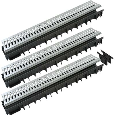 CANALETTA + GRIGLIA KIT PLASTICA ACCIAIO - CM 13X100 H.CM 5 CF=KT 3