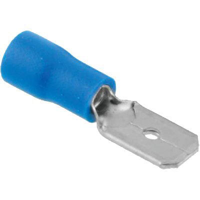 TERMINALE PIATTO MASCHIO A STRINGERE - BLU X CAVO MMQ 1,5/2,5 MM 6,3 CF=PZ 10