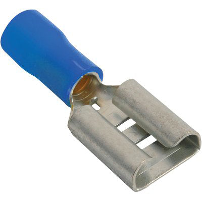 TERMINALE PIATTO FEMMINA A STRINGERE - BLU X CAVO MMQ 1,5/2,5 MM 6,3 CF=PZ 10