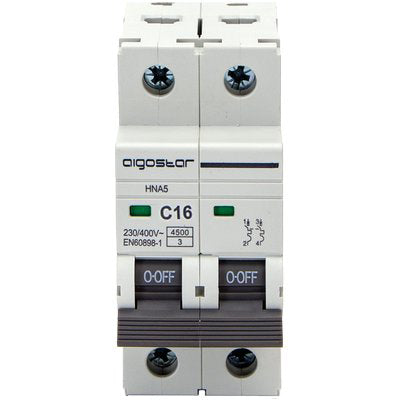 INTERRUTTORE MAGNETOTERMICO 2 POSTI AIGOSTAR - 2P VOLT 230 A 16 KA 4,5 BIPOLARE