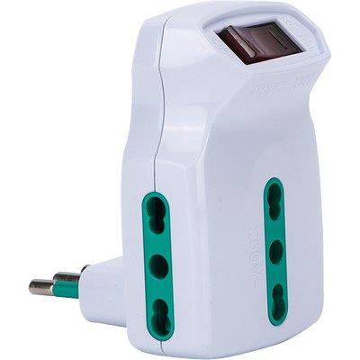 ADATTATORE TRIPLO 10A-10/16A FME - BIANCO 2P+T + INTERRUTTORE TERMICO