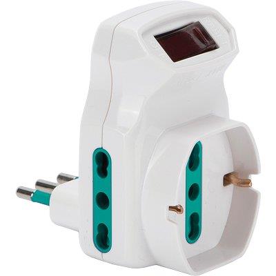 ADATTATORE TRIPLO 10A-10/16A+SCHUKO FME - BIANCO 2P+T + INTERRUTTORE TERMICO