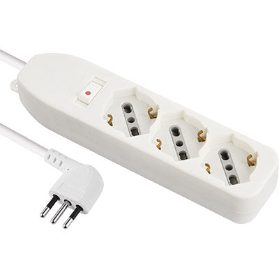 MULTIPRESA BIPASSO SCHUKO + TERMICO ELECTRALINE - BIANCO POSTI 3 2P+T 10A N°XMMQ 3X0,75 MT 1,5