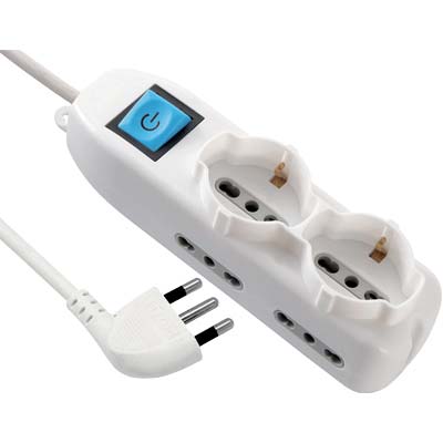 MULTIPRESA BIPASSO + SCHUKO + INT.LUM ELECTRALINE - BIANCO POSTI 6 2P+T 16A N°XMMQ 3X1,5 MT 1,5