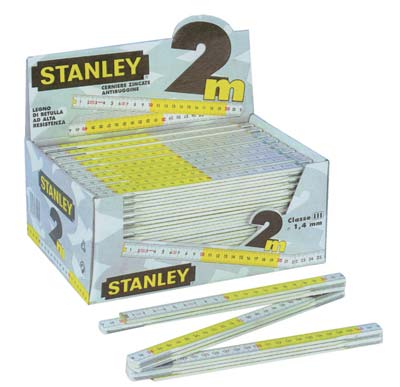 DOPPIOMETRO LEGNO STANLEY - BIANCO/GIALLO DECIMETRI ROSSI MT 2 0-35-458