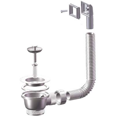 PILETTA MINIBASKET LAVELLO INOX + TROPPO PIENO - PP/INOX 1"1/2F + TAPPO GRIGLIA BASKET