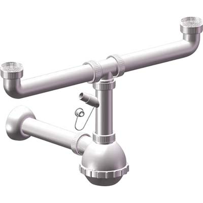 SIFONE PP A BOTTIGLIA 2 VASCHE + 1 ATTACCO - BIANCO MM 40/32 1"1/2