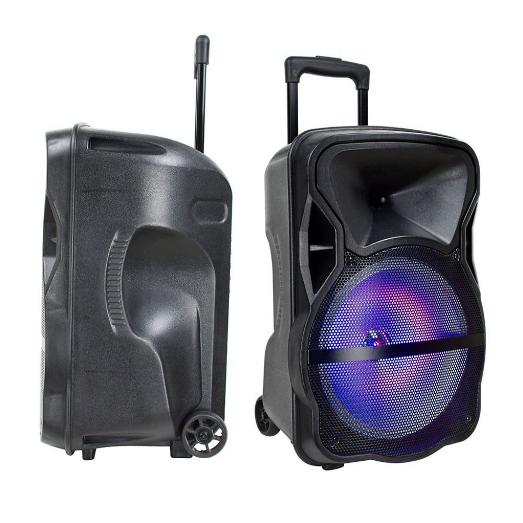 35W Rechargeable Trolley Speaker with One Wired Microphone RF Control RGB 12 Inch