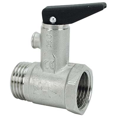 VALVOLA SICUREZZA + LEVA X SCALDACQUA - OTTONE NICHELATO 1/2MF