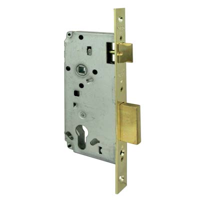 SERRATURA LEGNO INFILARE 5C611 LOGO - B.QUADRO OTTONATO F.MM 22 F.SAGOM M2+SCR E.MM 45