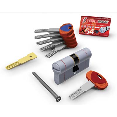 CILINDRO SAGOMATO EVO K64 36-C HAND SECUREMME - OTT.NICH.SATIN CHIAVI 5 MM  82 31+51