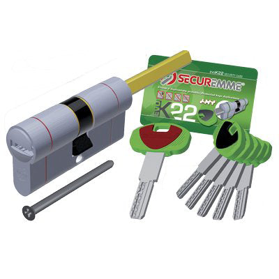 CILINDRO SAGOMATO EVO K22 TOP POMOLO SECUREMME - OTT.NICH.SATIN CHIAVI 5 MM 87 31+56