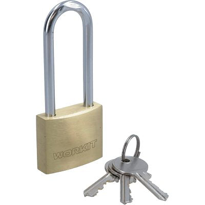 LUCCHETTO ARCO LUNGO WORKIT - OTTONE ARCO CROMATO CHIAVI 3 MM 50X61