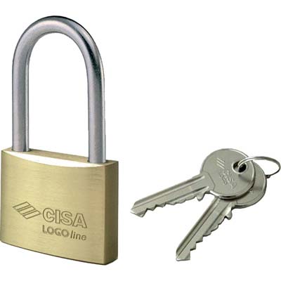 LUCCHETTO ARCO LUNGO 21011 LOGO - OTTONE ARCO CROMATO CHIAVI 2 MM 50X80