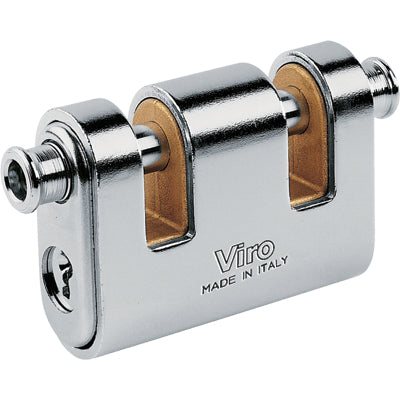 LUCCHETTO ANTISCASSO CORAZZATO 2 LUCE PANZER VIRO - OTTONE ACCIAIO CROMATO CHIAVI 3 MM 86