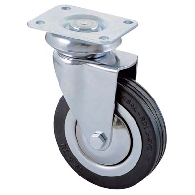 RUOTA A FORCELLA GIREVOLE 155 AVO - A/CROMATO/GOMMA NERA D.MM  60X24 P.MM 64X50