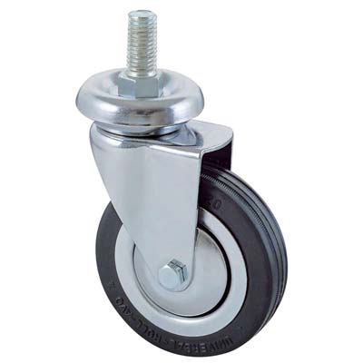 RUOTA A FORCELLA GIREVOLE PERNO FILETTATO 155B AVO - A/CROMATO/GOMMA NERA D.MM 100X24 F.MA 12X30