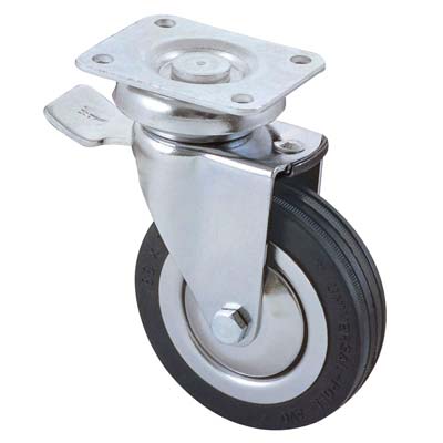 RUOTA A FORCELLA GIREVOLE + FERMO 155BIS AVO - A/CROMATO/GOMMA NERA D.MM 100X24 P.MM 90X70