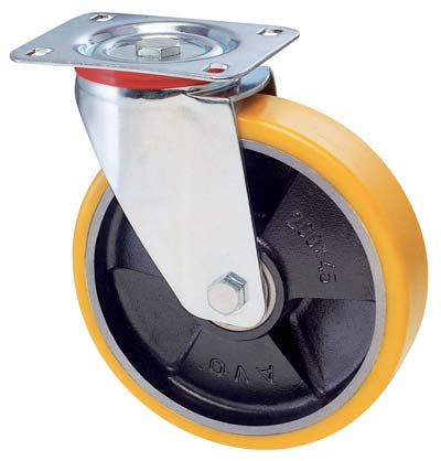 RUOTA A FORCELLA GIREVOLE 22 AVO - A/ZINCR/POL.GIAL D/GHISA D.MM 125X25 P.MM 100X85