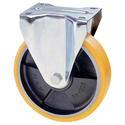 RUOTA A FORCELLA SU PIASTRA 22A AVO - A/ZINCR/POL.GIAL D/GHISA D.MM 100X25 P.MM 100X85