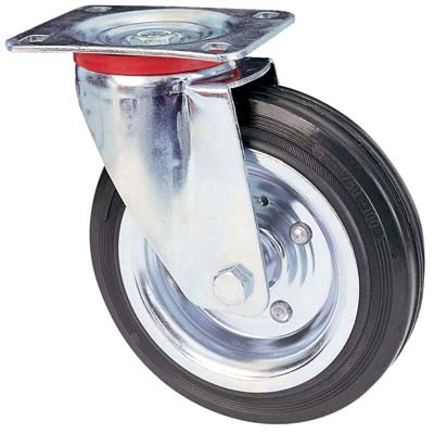 RUOTA A FORCELLA GIREVOLE 80 AVO - A/ZINCR/GOMMA NERA D.MM 150X37 P.MM 100X85