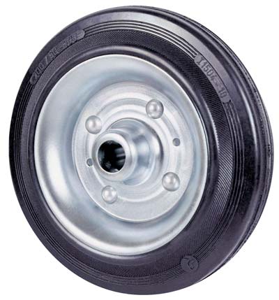 RUOTA GOMMA NERA 112 AVO - DISCO ACCIAIO + CUSCINETTI A RULLI D.MM 125X37