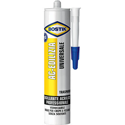 SILICONE ACRILICO AC EDILIZIA BOSTIK - TRASPARENTE VERNICIABILE ML 300