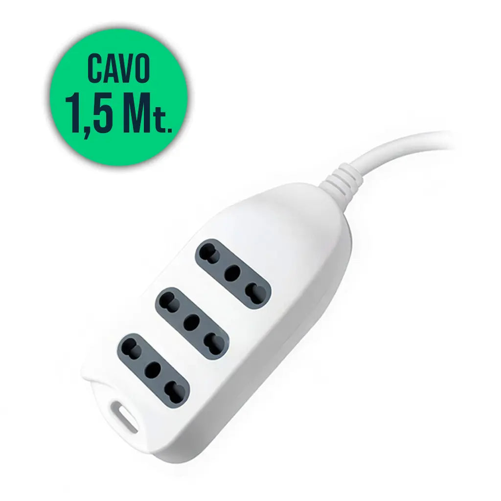 Multipresa 3 Pos 10/16A Bipasso Con Attacco a parete 250V~Max:3500W Cavo H05VV-F 3G1.0mmX1.5m Con Spina 16A 2P+T