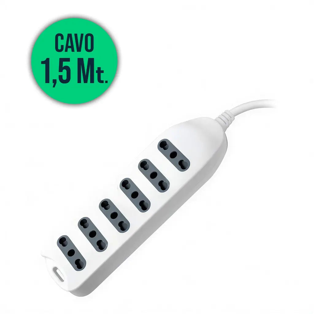 Multipresa 6 Pos 10/16A Bipasso Con Attacco a parete 250V~Max:3500W Cavo H05VV-F 3G1.0mmX1.5m Con Spina 16A 2P+T
